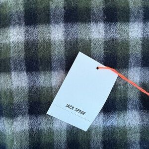Jack Spade NWT 100% wool men’s scarf “Skillman” navy and green checked